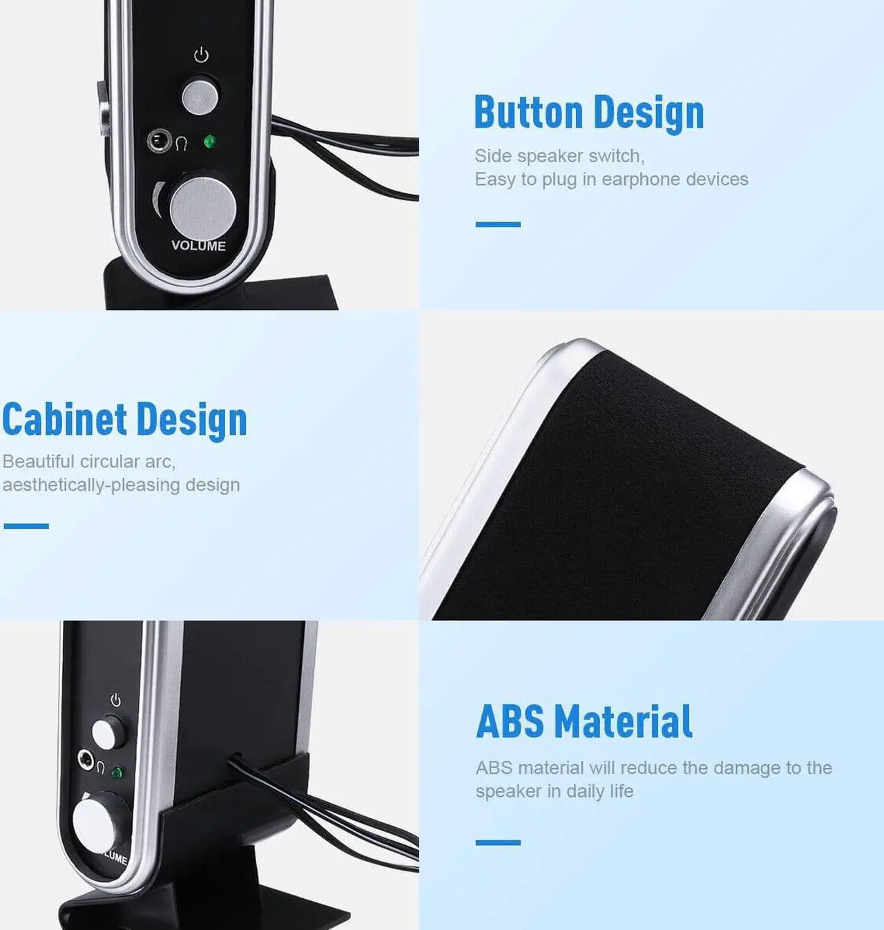 Alt view image 4 of 6 - 2Pcs USB Power Wired Computer Speakers Stereo 3.5mm Jack For Desktop PC Laptop