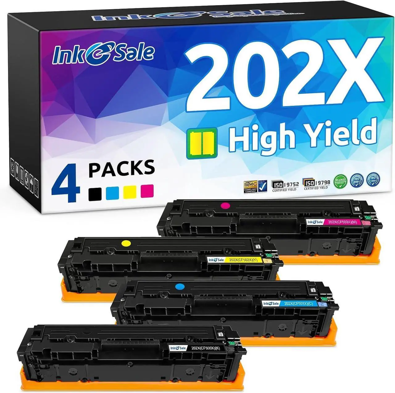 Main image of 202X Toner Cartridges Replacement for HP 202X 202A CF500X CF501X CF502X CF503X Color Toner Cartridge Use with HP MFP M281cdw M281fdw M254dw M254 M281dw M280nw Printer Ink (4 Packs, High Yield)