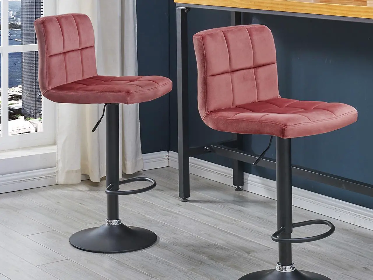 Alt view image 7 of 7 - Adjustable Hydraulic Swivel Barstools with Backrest Set of 2