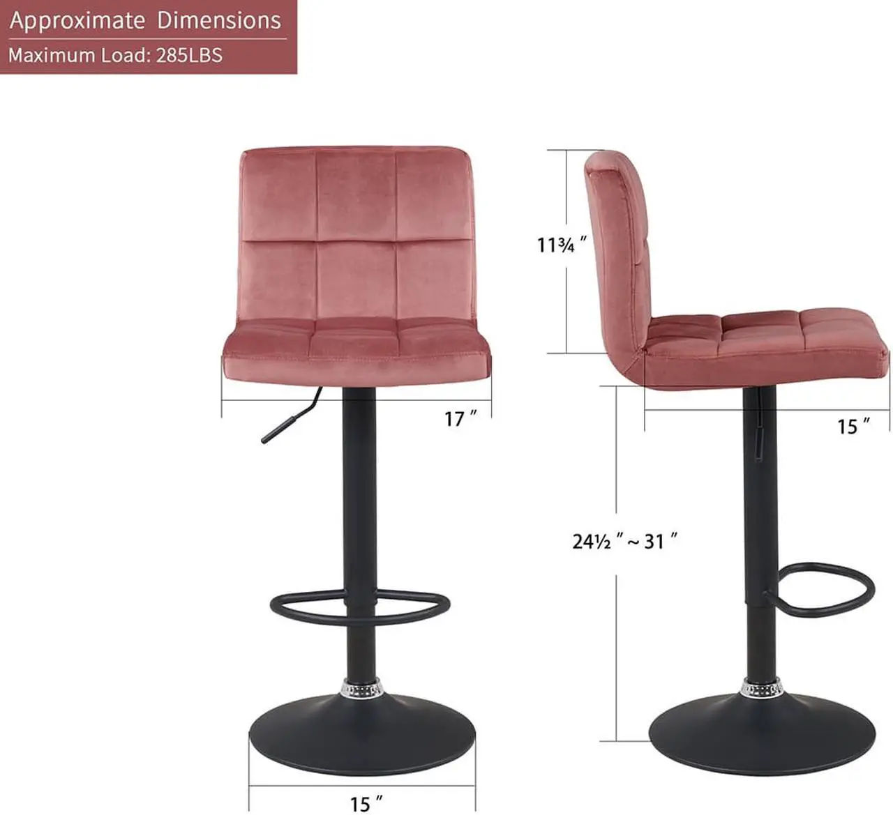 Alt view image 3 of 7 - Adjustable Hydraulic Swivel Barstools with Backrest Set of 2
