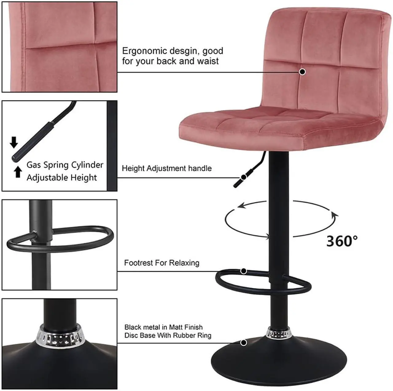 Alt view image 4 of 7 - Adjustable Hydraulic Swivel Barstools with Backrest Set of 2