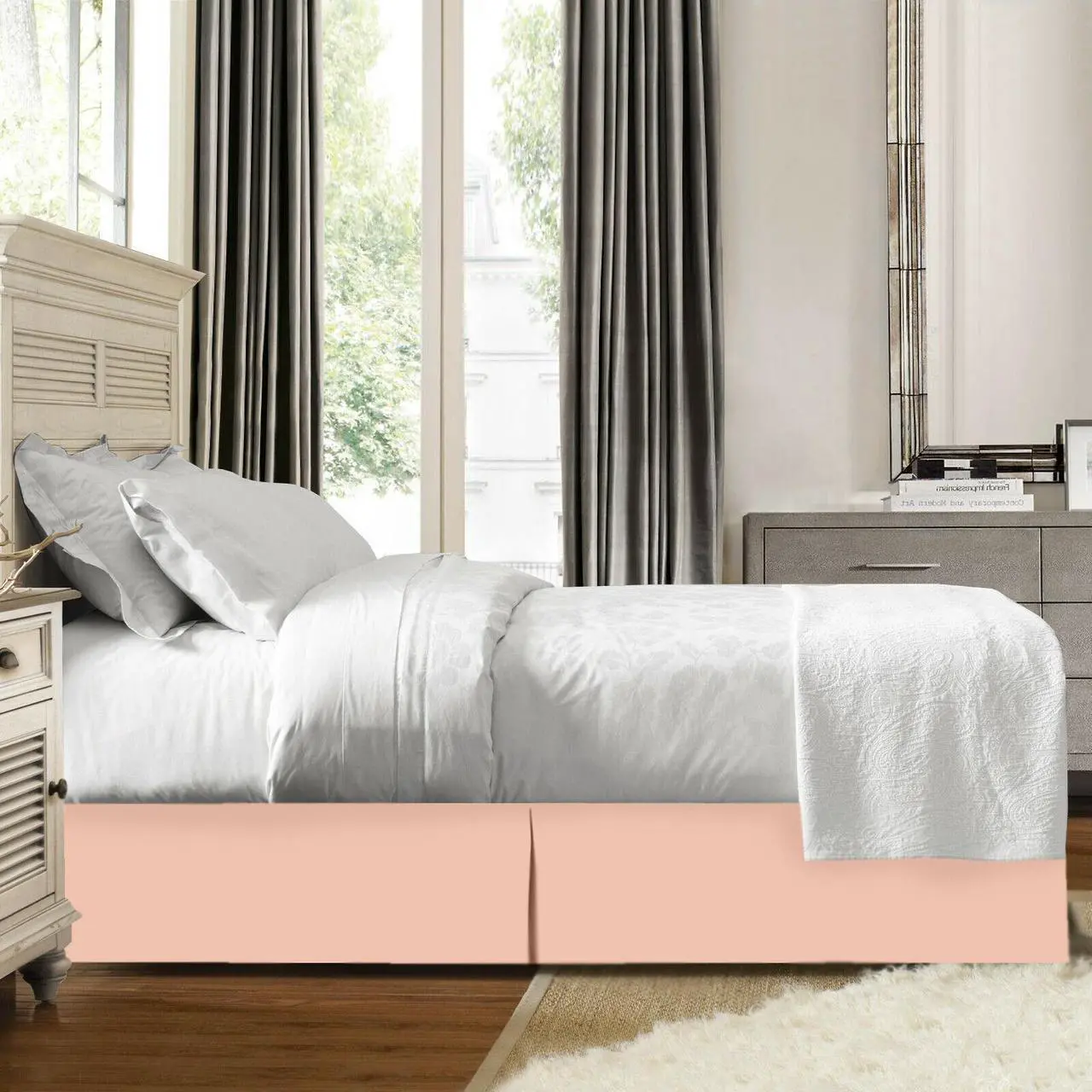 Alt view image 4 of 4 - Premium Luxury Pleated Tailored Bed Skirt - 14 Drop Dust Ruffle, Full - Peach