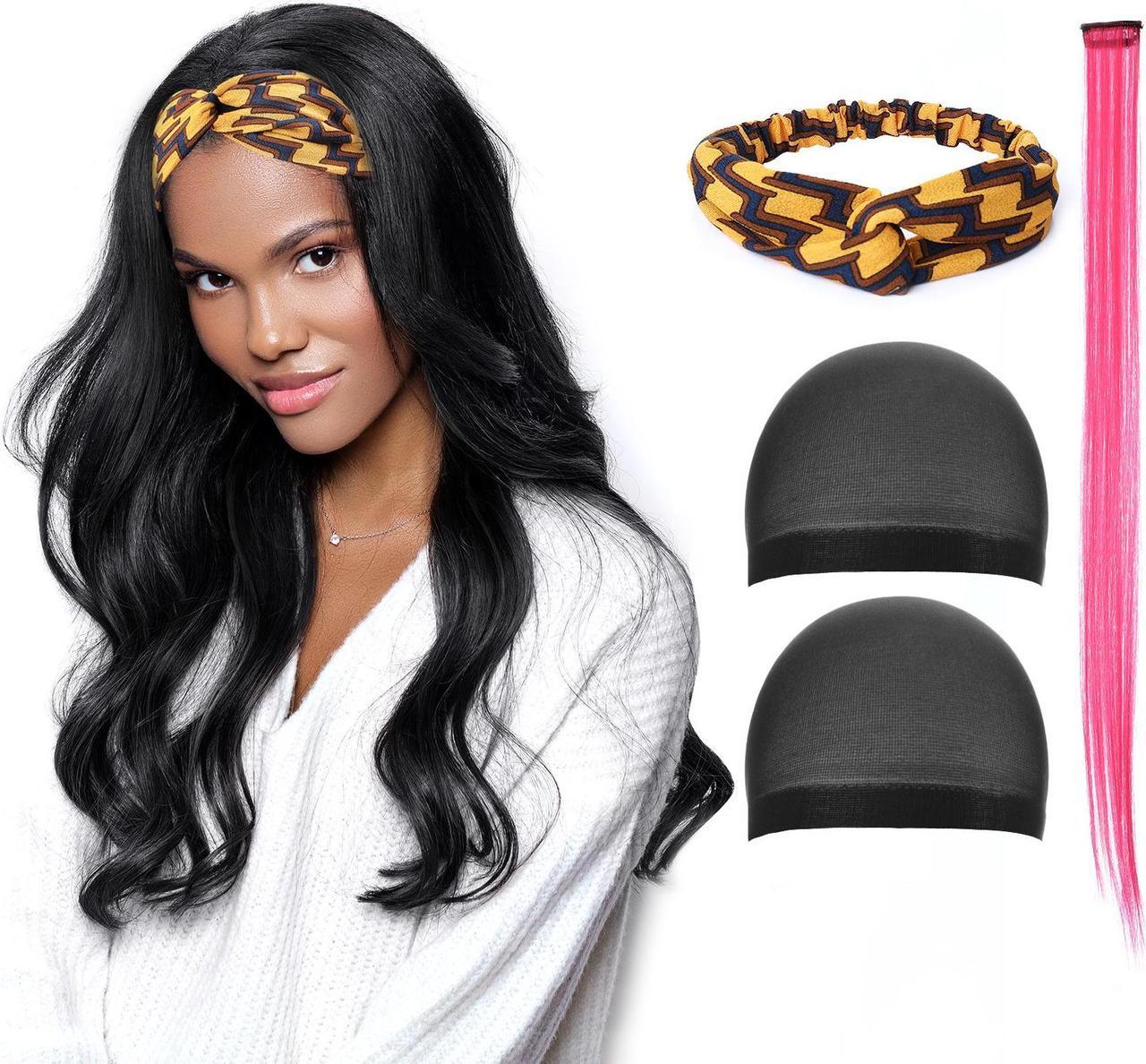 Main image of Headband Wigs for Women Long Black Wig Natural Looking Wavy Hair Wigs Synthetic