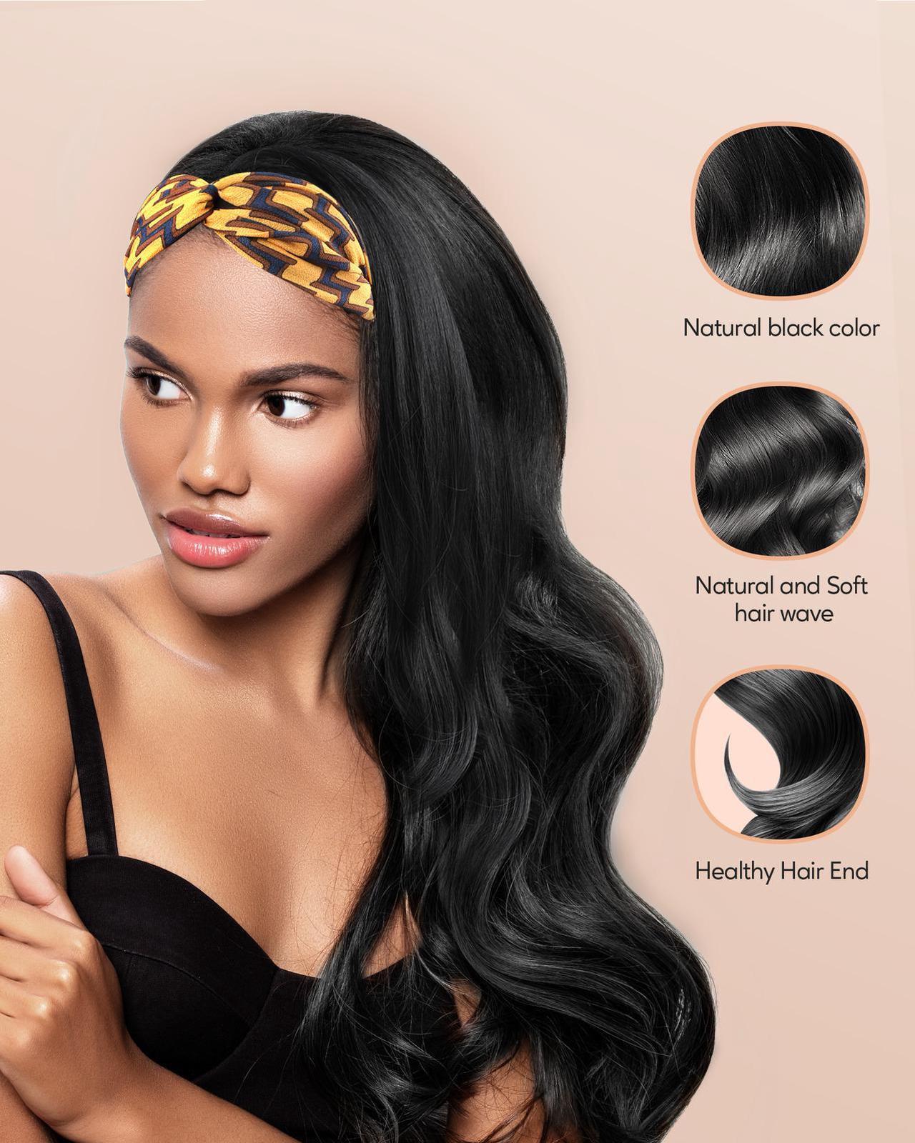 Alt view image 2 of 6 - Headband Wigs for Women Long Black Wig Natural Looking Wavy Hair Wigs Synthetic