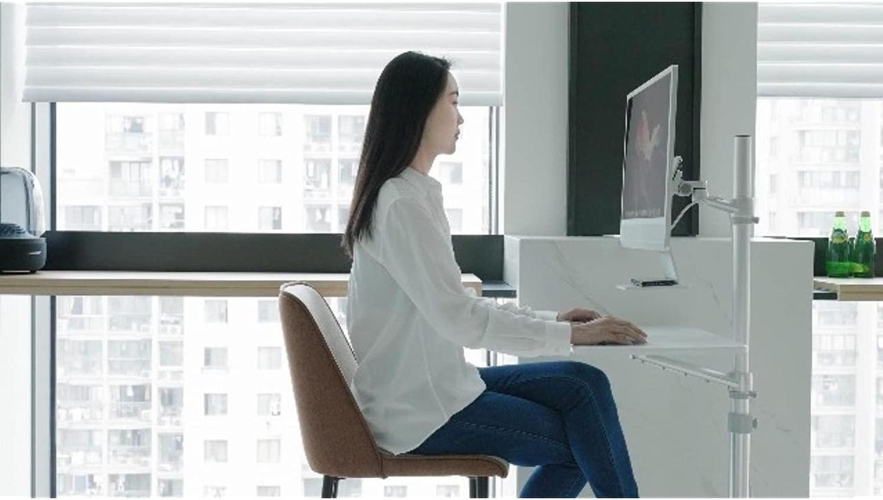 Alt view image 7 of 7 - Mobile Desk,Mobile Workstation,Mulitiuse Rolling Laptop Floor Stand,34"-48.6" Height Adjustable,Compatible With 17"-27"Monitor&12"-17"Laptop,21"×14" Desk Board,Maxload 17.6Lbs,4 Lockable W