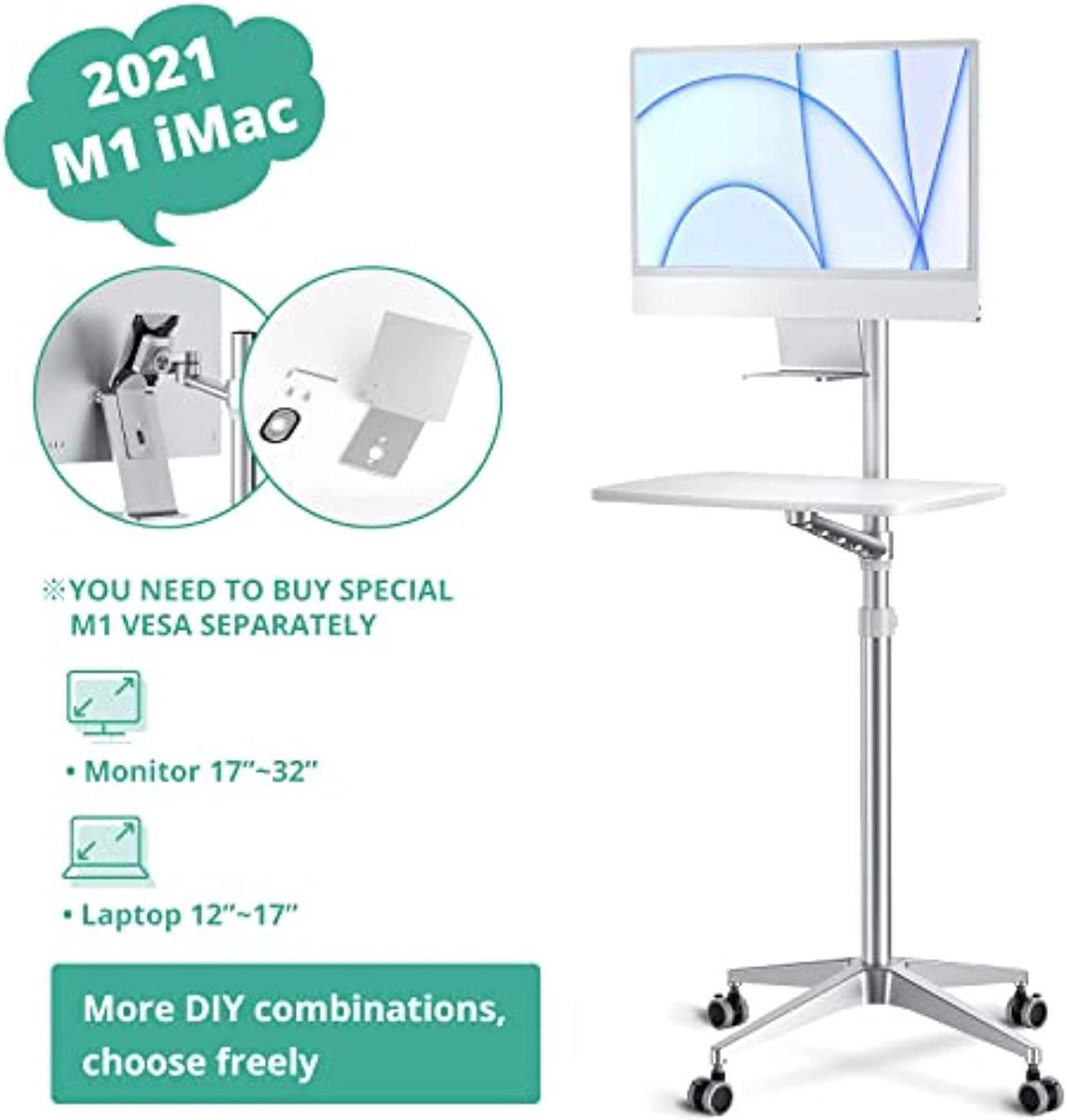Alt view image 5 of 7 - Mobile Desk,Mobile Workstation,Mulitiuse Rolling Laptop Floor Stand,34"-48.6" Height Adjustable,Compatible With 17"-27"Monitor&12"-17"Laptop,21"×14" Desk Board,Maxload 17.6Lbs,4 Lockable W