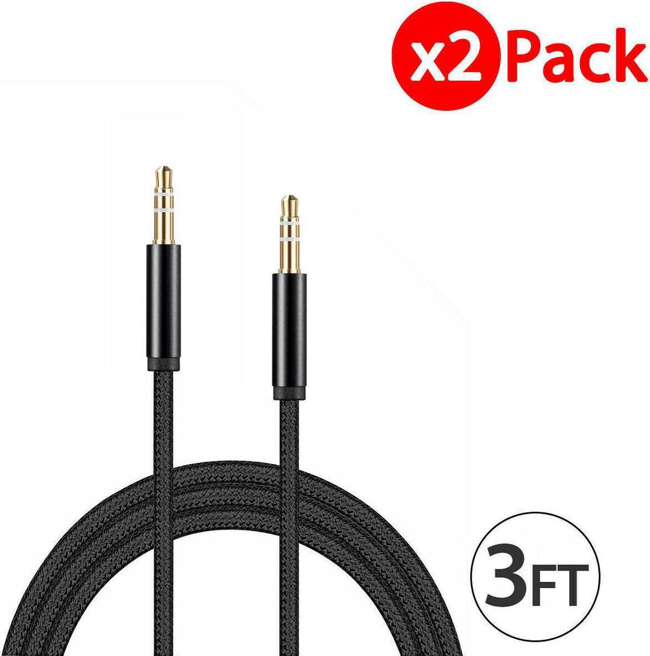 Main image of 2x 3.5mm Braided Male to Male Stereo Audio AUX Cable Cord for PC iPod CAR iPhone