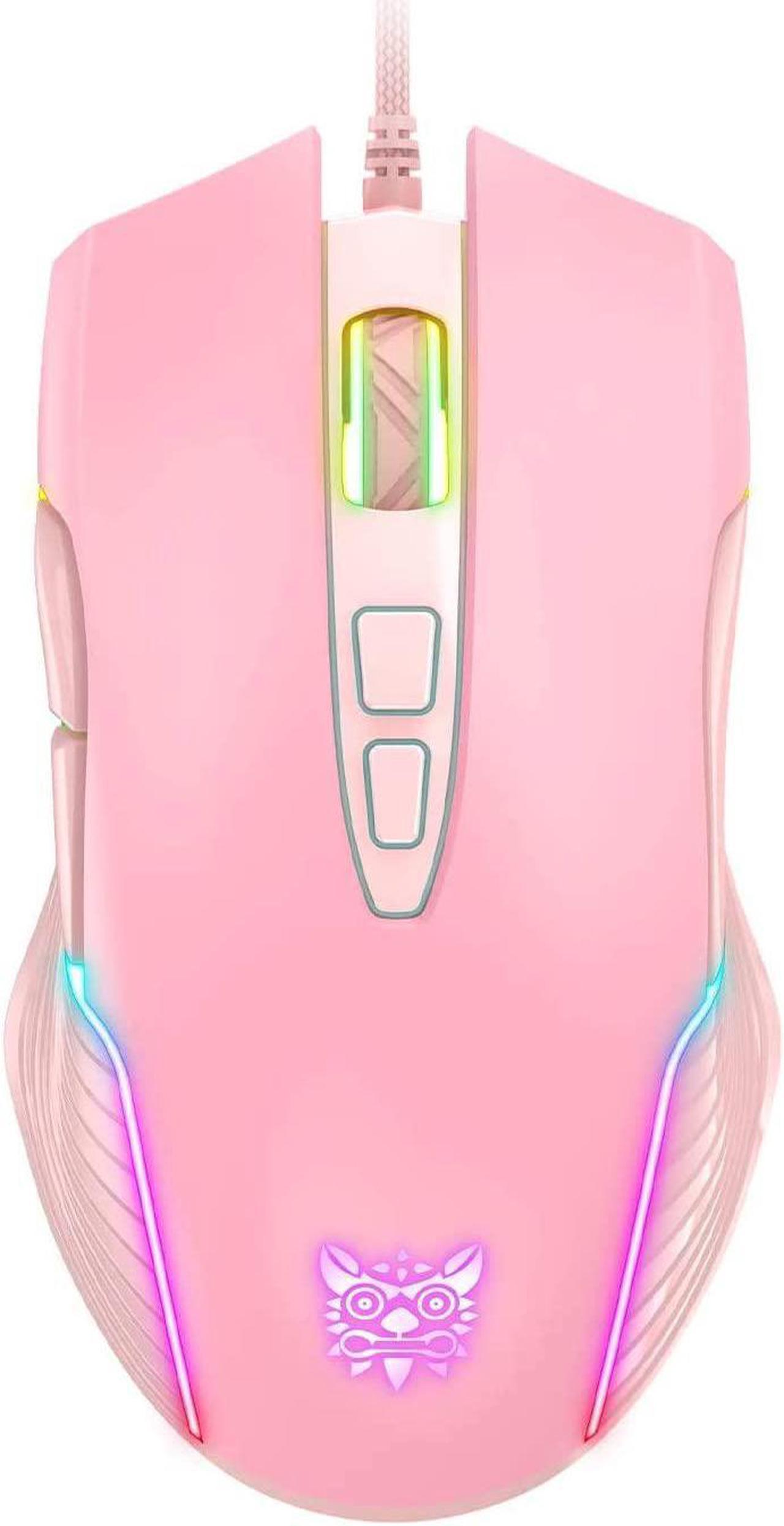 SIMGAL RGB Gaming Mouse Wired, USB Optical Computer Mice with RGB Backlit, 6 Adjustable DPI Up to 6400, Ergonomic Gamer Laptop PC Mouse with 7 Programmable Buttons for Windows Vista Linux (Pink)