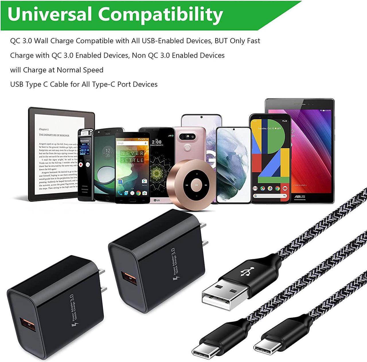 Alt view image 5 of 5 - Type C Fast Charger for Moto G Pure/G Stylus 5G 2024/G 5G 2022/G Power 2025 2024/G Play 2024/2023/2021/One 5G Ace/G Fast/G8/G7 Play,18W Quick Charge 3.0 Rapid Wall Charger Adapter+2PC 6ft USB C Cable