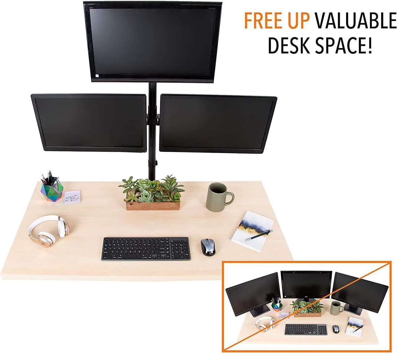 Alt view image 2 of 7 - Stand Steady 3 Monitor Mount Desk Stand | Clamp-On Height Adjustable Triple Monitor Stand | Full Articulation VESA Mount Fits Most LCD/LED Monitors 13-32 Inches | Easy Set-Up Three Monitor Arm