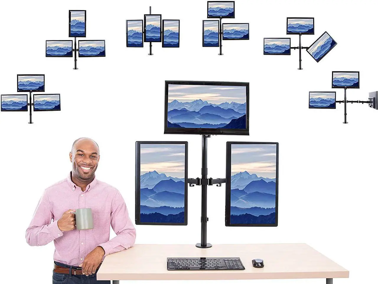 Alt view image 3 of 7 - Stand Steady 3 Monitor Mount Desk Stand | Clamp-On Height Adjustable Triple Monitor Stand | Full Articulation VESA Mount Fits Most LCD/LED Monitors 13-32 Inches | Easy Set-Up Three Monitor Arm