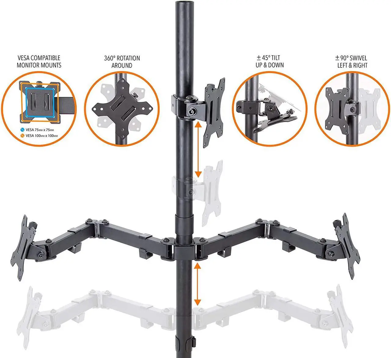 Alt view image 4 of 7 - Stand Steady 3 Monitor Mount Desk Stand | Clamp-On Height Adjustable Triple Monitor Stand | Full Articulation VESA Mount Fits Most LCD/LED Monitors 13-32 Inches | Easy Set-Up Three Monitor Arm