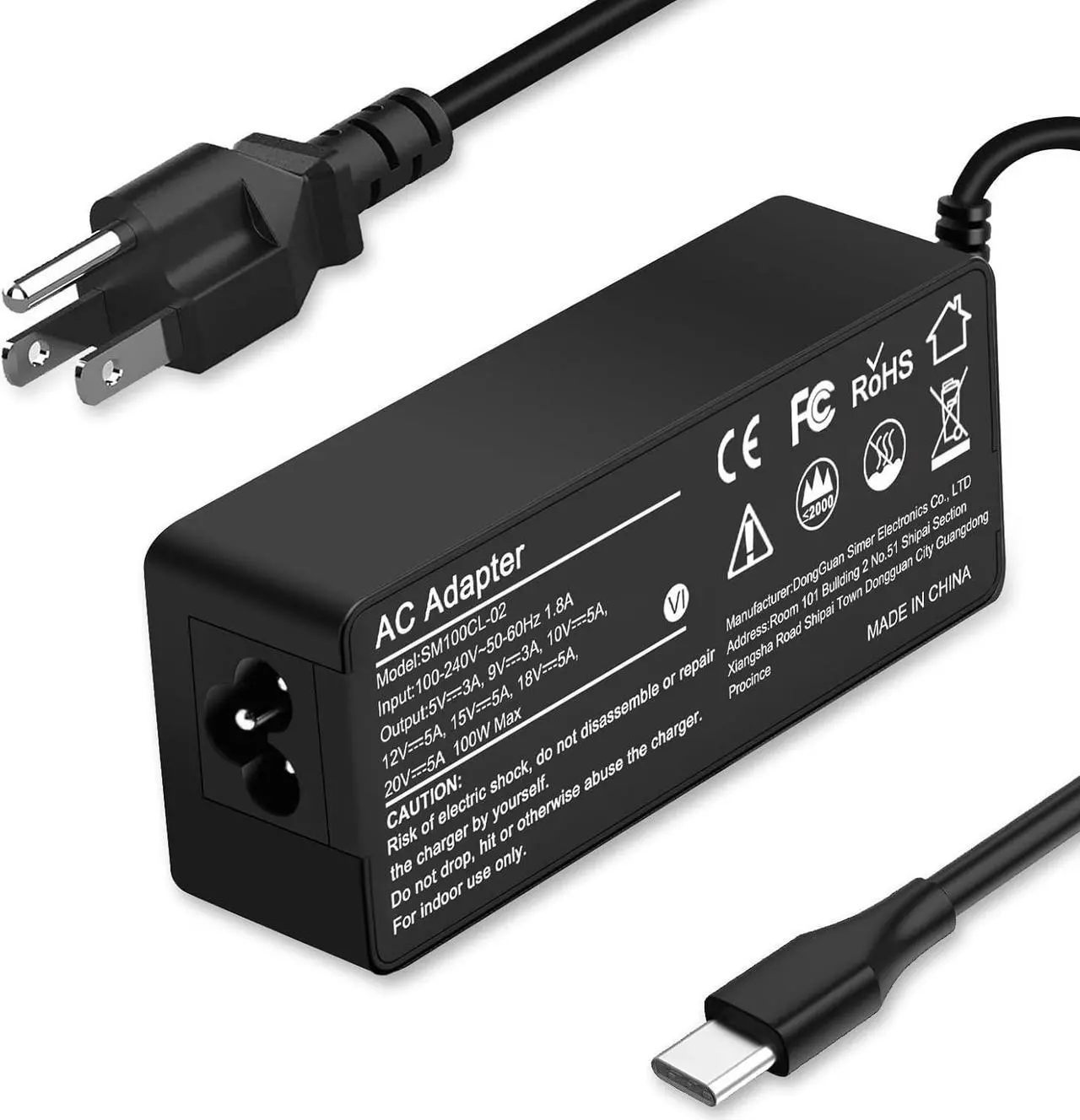 Main image of Universal 100W USB-C Laptop Charger for Lenovo,Acer,Dell,Asus,Mac Book Pro/Air 16, 15, 14, 13 Inch, Chromebook, Lenovo ThinkPad and Type-C Adapter Charger (SM100CL-01)
