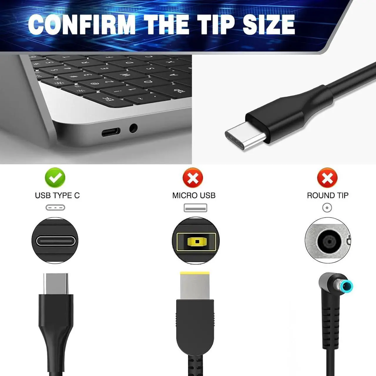 Alt view image 2 of 7 - Universal 100W USB-C Laptop Charger for Lenovo,Acer,Dell,Asus,Mac Book Pro/Air 16, 15, 14, 13 Inch, Chromebook, Lenovo ThinkPad and Type-C Adapter Charger (SM100CL-01)