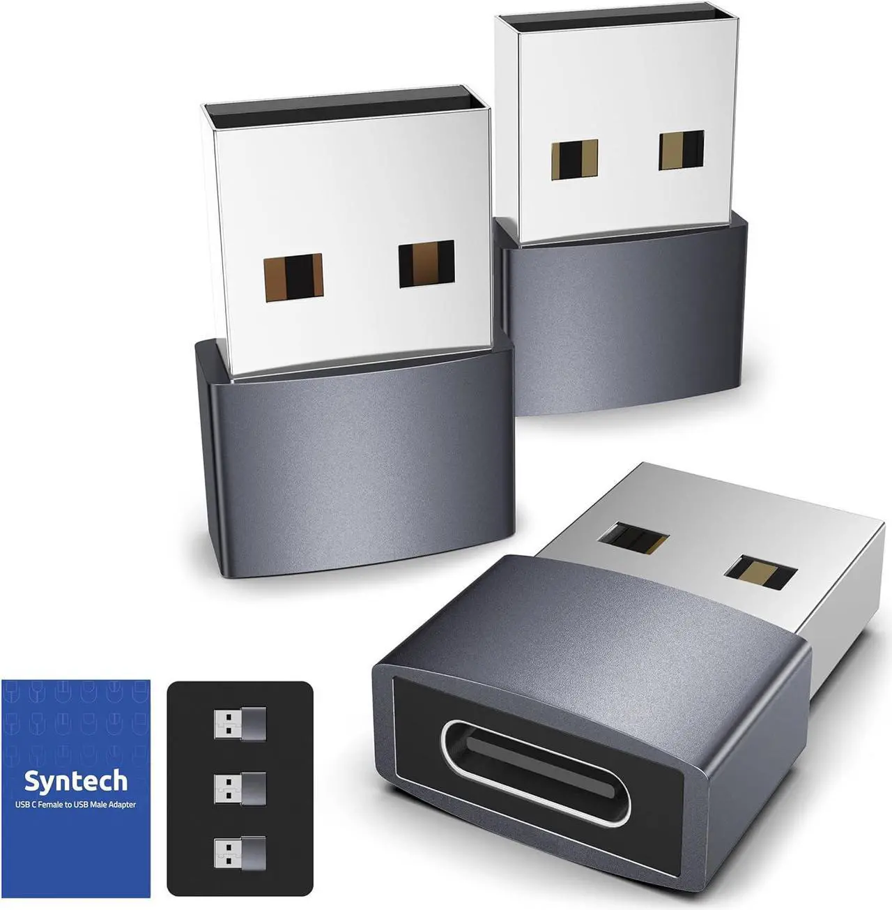 Main image of USB C Female to USB Male Adapter Pack of 3 [Travel Must Haves Aluminum] USB C to USB Adapter Type C Charger Cable Power Converter Compatible with iPhone 15 Apple Watch AirPods CarPlay etc.