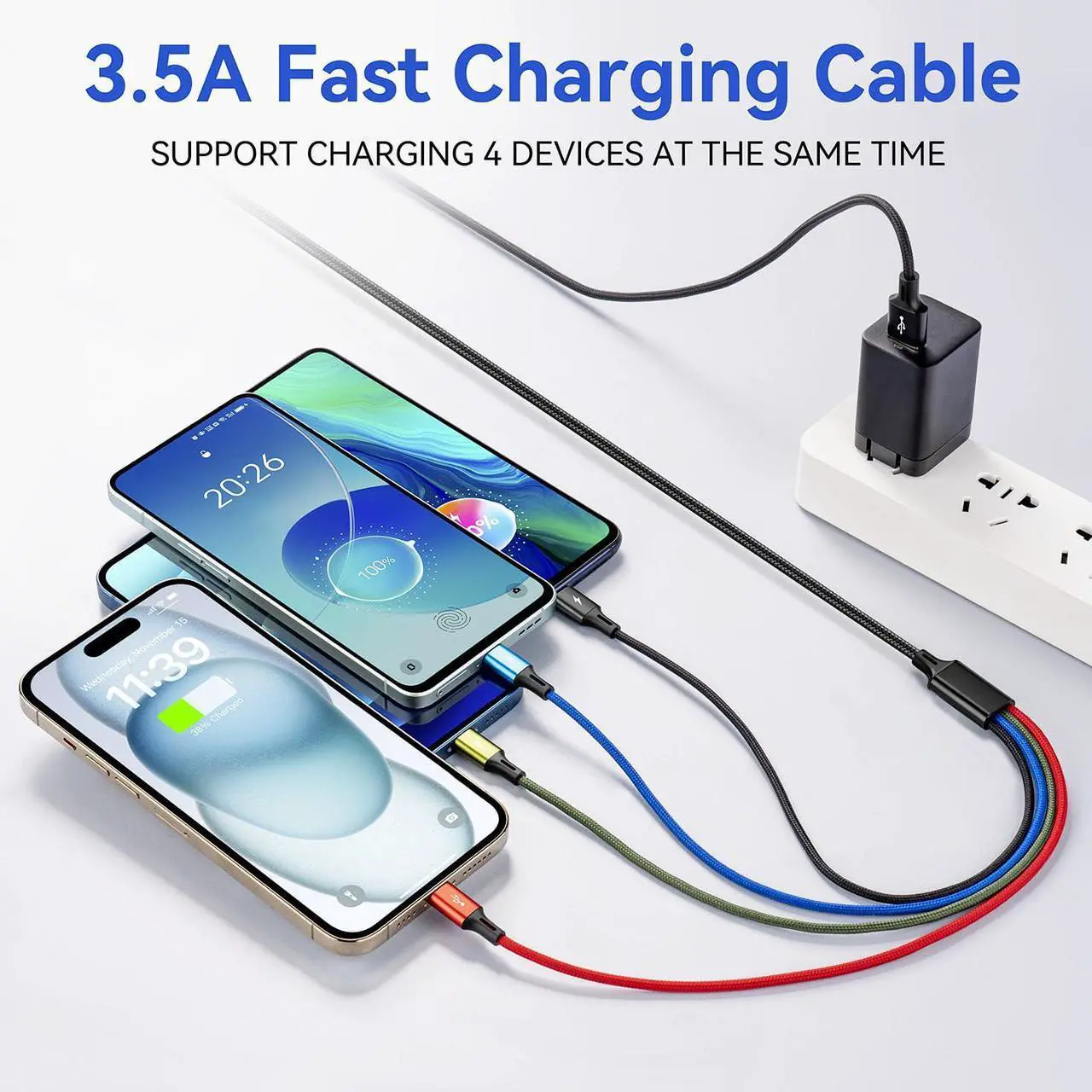 Alt view image 2 of 6 - Multi Charging Cable,3.5A Multi Charger Cable,Braided 4 in 1 Charging Cable,Multi USB Cable, Fast Charging Cord with IP/Type C/Micro USB Port for Cell Phones/Tablets/Samsung Galaxy & More(2Pack 4Ft)