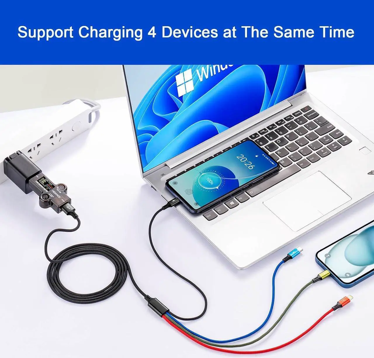 Alt view image 4 of 6 - Multi Charging Cable,3.5A Multi Charger Cable,Braided 4 in 1 Charging Cable,Multi USB Cable, Fast Charging Cord with IP/Type C/Micro USB Port for Cell Phones/Tablets/Samsung Galaxy & More(2Pack 4Ft)