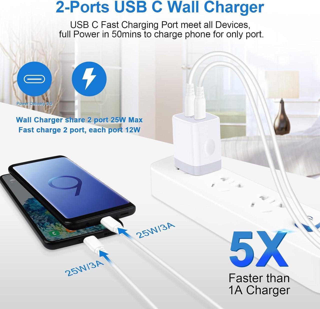 Alt view image 3 of 6 - USB C Charger Block, 25W 2 Port Type C Wall Charger Fast Charging Dual PD Power Adapter Plug for iPhone 15/15 Pro/15 Pro Max/15 Plus,Pixel 8,Samsung Galaxy S23 FE S22 S21 S20 A15 A14 A54 Android Phone