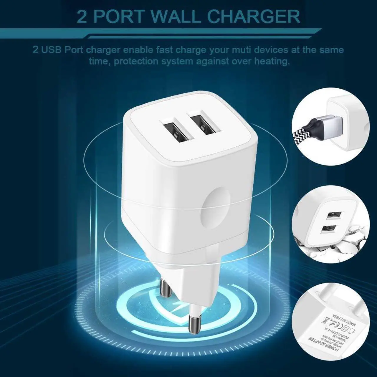 Alt view image 3 of 6 - European Travel Plug Block, Wall Charger Power Adapter for Europe Adaptor, 2.1A Dual Port USB Cube Fast Charging Box Base Brick for iPhone 13 Pro Max 12 11 14 15 16, US American to Europe Converter