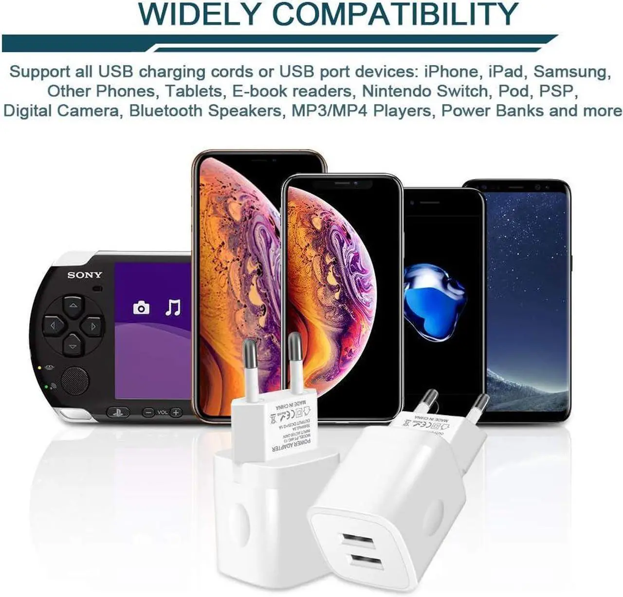 Alt view image 5 of 6 - European Travel Plug Block, Wall Charger Power Adapter for Europe Adaptor, 2.1A Dual Port USB Cube Fast Charging Box Base Brick for iPhone 13 Pro Max 12 11 14 15 16, US American to Europe Converter