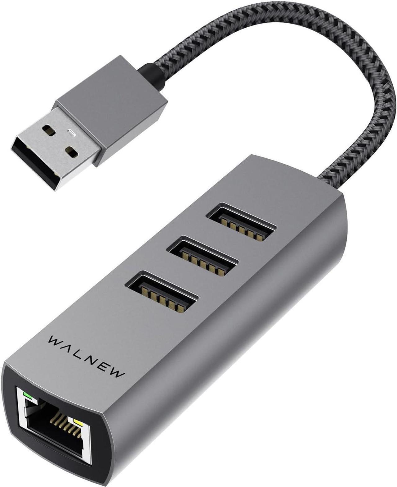 Main image of WALNEW USB 3.0 Ethernet Adapter, 4-in-1 USB Hub with 3 USB-A Data Ports and 1 Gigabit RJ45 Network, Multiport USB Splitter for Laptop,PC,MacBook Pro/Air 2015,Surface,Dell XPS,Chromebook,Thinkpad
