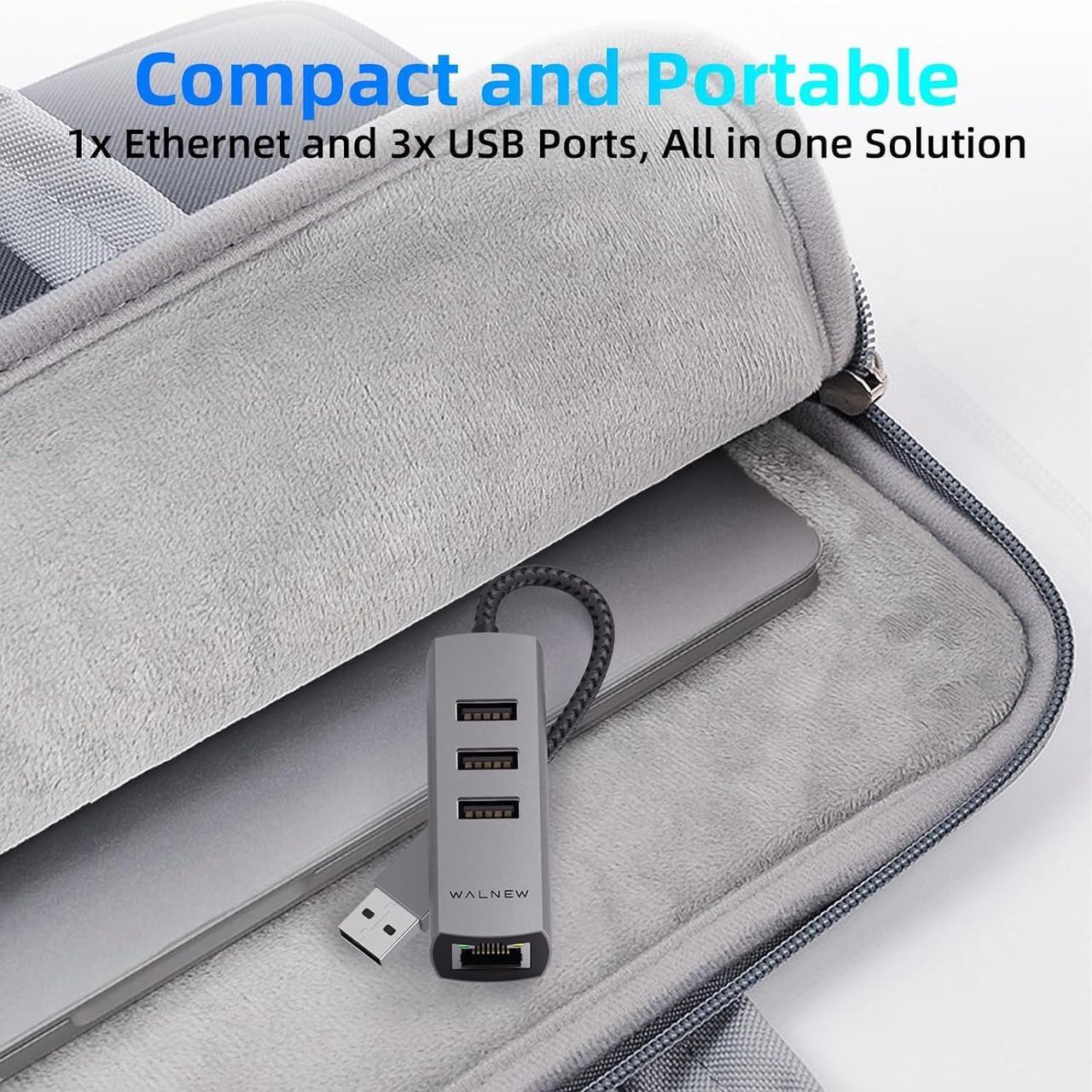 Alt view image 7 of 7 - WALNEW USB 3.0 Ethernet Adapter, 4-in-1 USB Hub with 3 USB-A Data Ports and 1 Gigabit RJ45 Network, Multiport USB Splitter for Laptop,PC,MacBook Pro/Air 2015,Surface,Dell XPS,Chromebook,Thinkpad