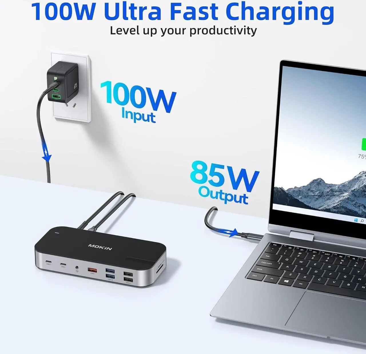 Alt view image 6 of 7 - Laptop Docking Station,16 in 1 Docking Station USB C Dock Triple Monitor,USB C Docking Station with 3 HDMI,PD 100W, USB 3.1/3.0/2.0,RJ 45 Ethernet,SD/TF,Audio for Dell/h P/Lenovo,Matte Black
