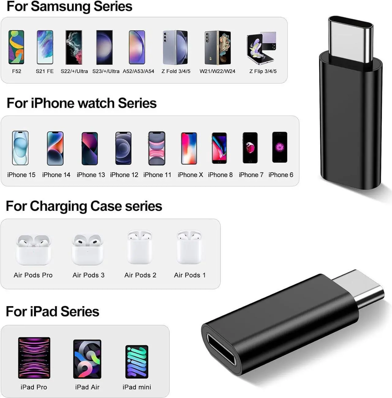 Alt view image 2 of 7 - xiwxi 4 Pack Lightning to USB C Adapter for iPhone 15/15Pro/15 Pro Max/Plus,Samsung S24 S23,iPad Air,Nintendo Switch,Fast Charging&Data Transfer,Type C Charger Connector Cable,for iPhone 15 Charger