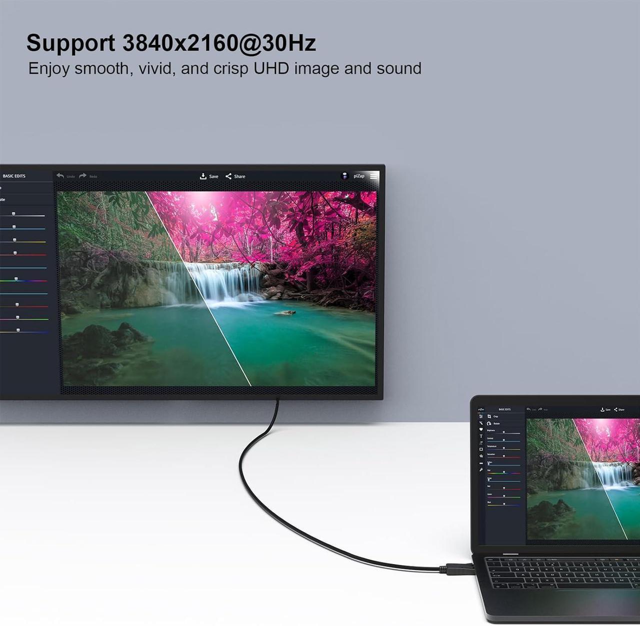 Alt view image 5 of 7 - 4K DisplayPort to HDMI 6 Feet Gold-Plated Cable Uni-Directional DP 1.2 Computer to HDMI 1.4 Screen DisplayPort to HDMI Adapter Male to Male Black