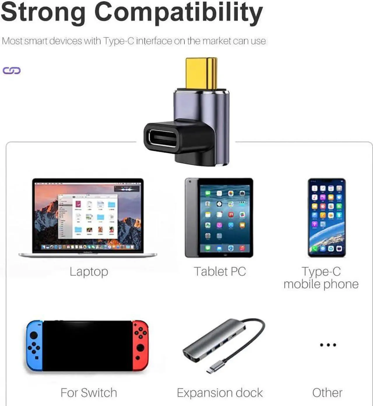 Alt view image 5 of 7 - USB C Angle Adapter 40Gbps [2 Pack] 90 Degree USB C Type C Angled USB-C Male to Female Adapter 8k at 60hz USB 3.1 Right Angle Extension for Laptop Tablet VR Camera Smartphone (Up/Down) Compact