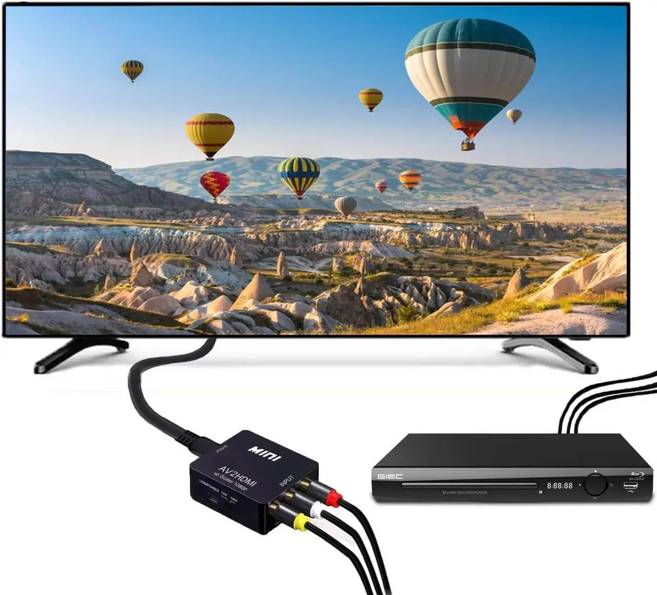 Alt view image 5 of 7 - RCA to HDMI AV to HDMI Converter 1080P Mini RCA Composite CVBS AV to HDMI Video Audio Converter Adapter with PAL/NTSC Support TV/PC/DVD/VCR/STB/VHS/PS Games