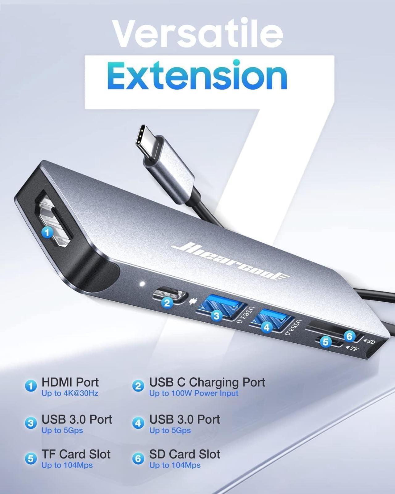 Alt view image 2 of 6 - USB C Hub USB C Multi-Port Adapter for MacBook Pro 7IN1 USB C to HDMI Hub Dongle Compatible for USB C Laptops and Other Type C Devices (4K HDMI USB3.0 SD/TF Card Reader 100W PD)
