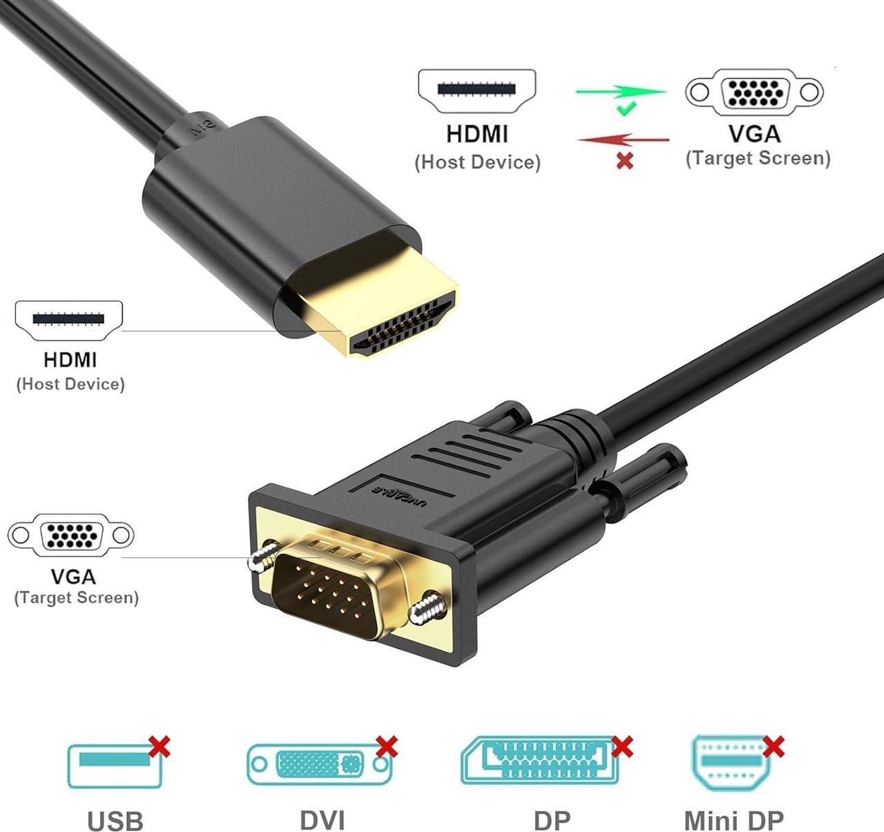 Alt view image 7 of 7 - HDMI to VGA Cable Adapter Gold-Plated 6 Feet Male to MaleCord for Computer Desktop Laptop PC Monitor Projector HDTV and More (NOT Bidirectional) -1.83M