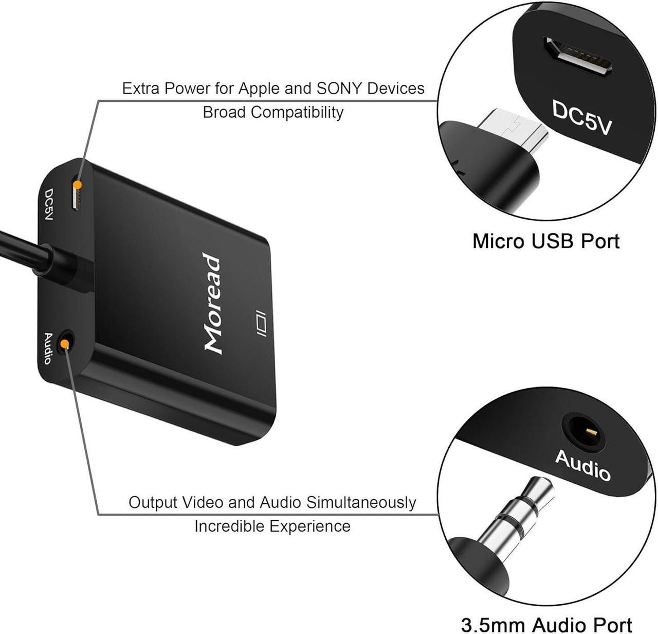 Alt view image 5 of 6 - HDMI to VGA with Audio Gold-Plated Active HDMI to VGA Adapter (Male to Female) with Micro USB Power Cable & 3.5mm Audio Cable for PS4 MacBook Pro Mac Mini  TV and More - Black