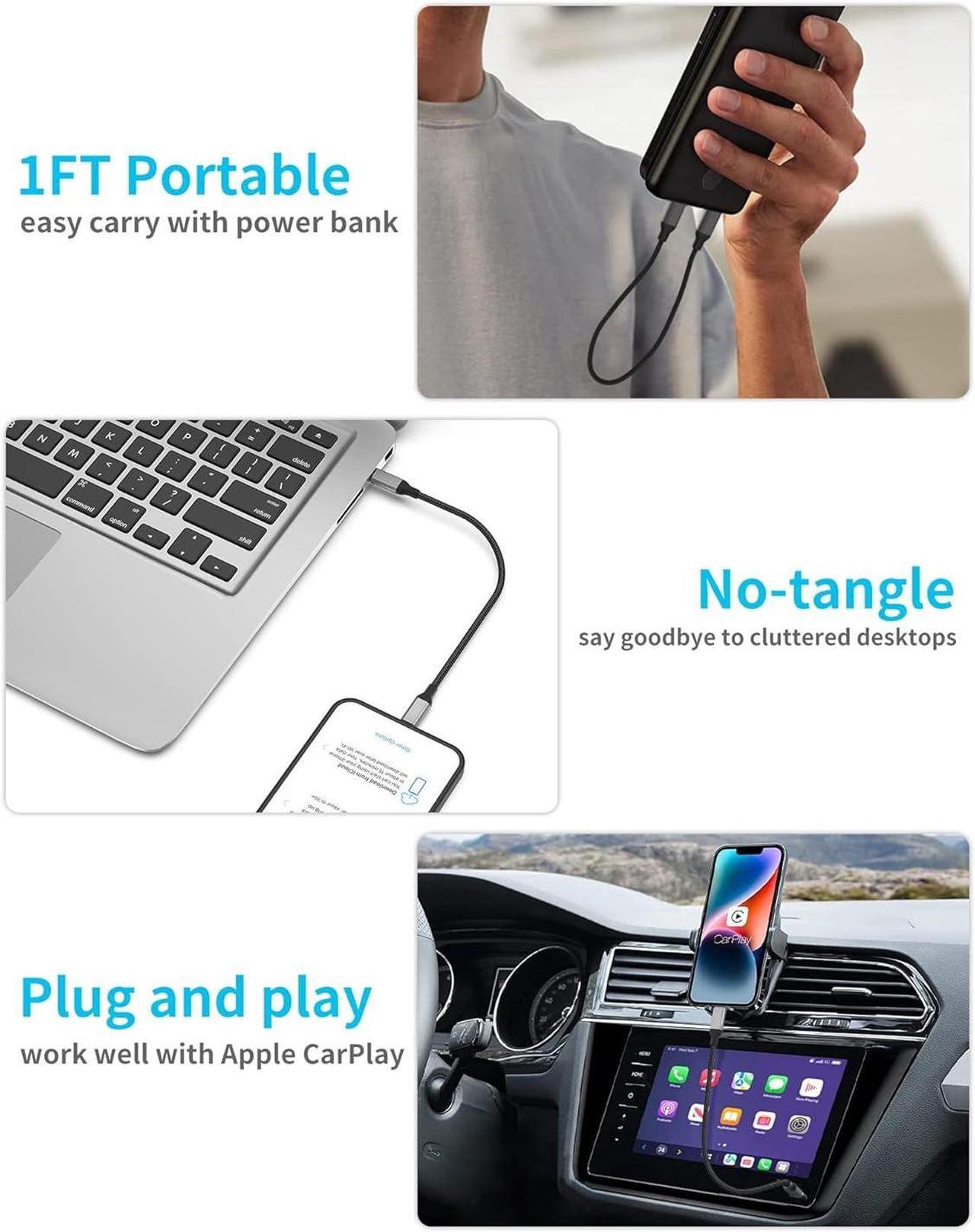 Alt view image 4 of 7 - 1ft USB C to Lightning Cable Short [ MFi Certified] 2Pack USB C iPhone Charger PD Fast Charging 12inch Nylon Braided Type C to Lightning Cord for iPhone 14 13 12 11 Pro Max Mini XR XS 8 SE iPad