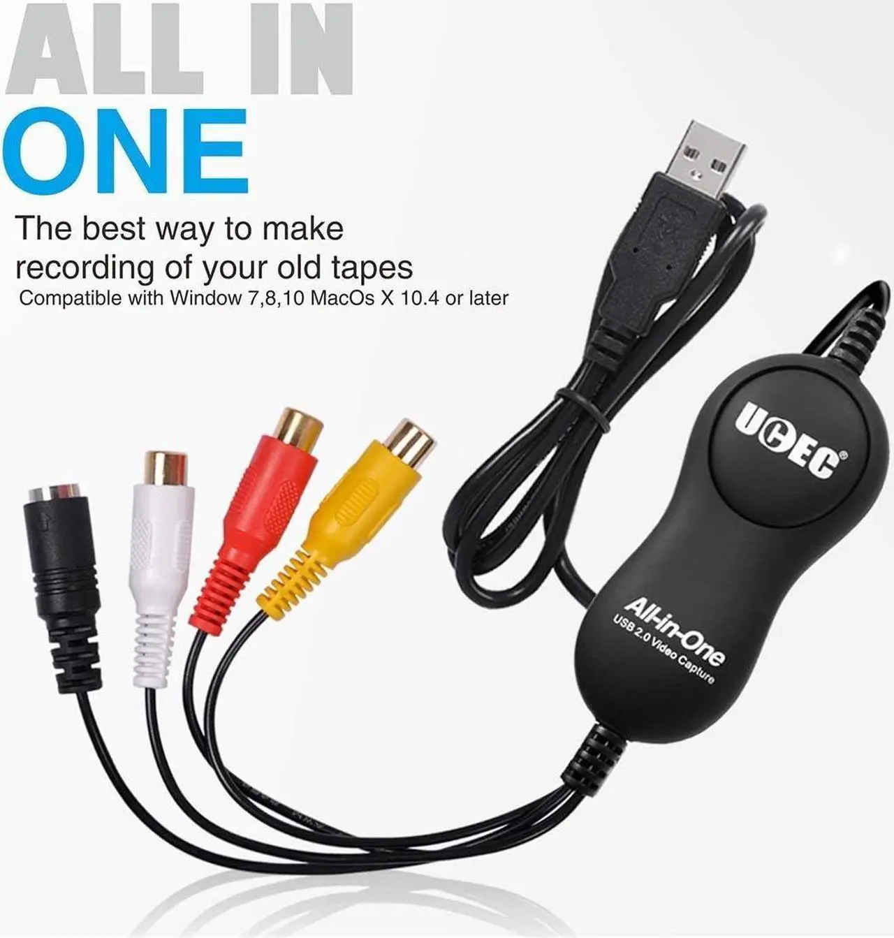 Alt view image 3 of 7 - UCEC USB 2.0 Video Capture Card Device, VHS VCR TV to DVD Converter for Mac OS X PC Windows 7 8 10 11
