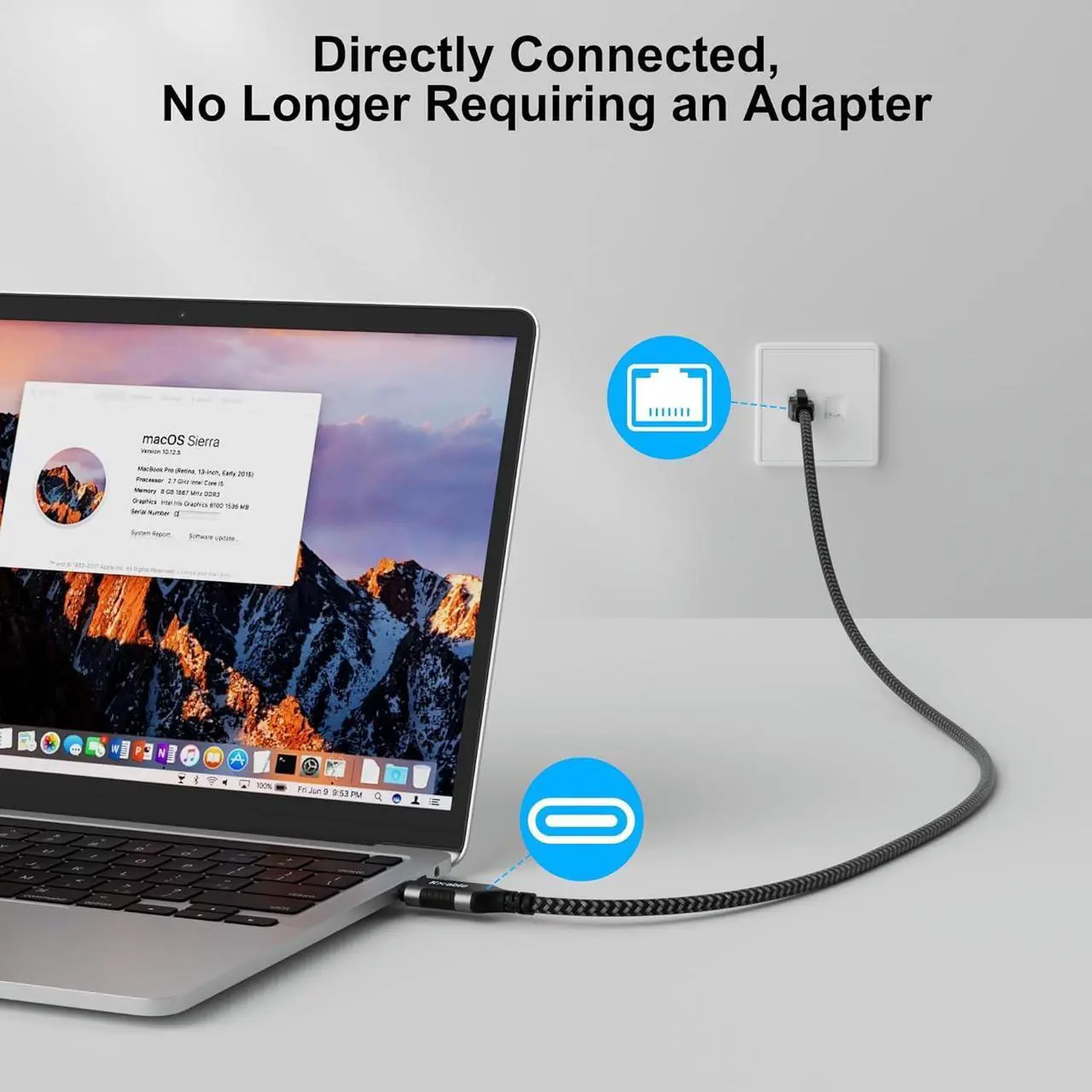 Alt view image 2 of 6 - USB C to Ethernet Cable 10FT, Type C to RJ45 Cord, Directly Connected, Gigabit LAN Network, Thunderbolt 3/4 Compatible, for MacBook Pro/Air, iPad Pro, iPhone 15 Series, Galaxy, Smartphone, Laptop, PC