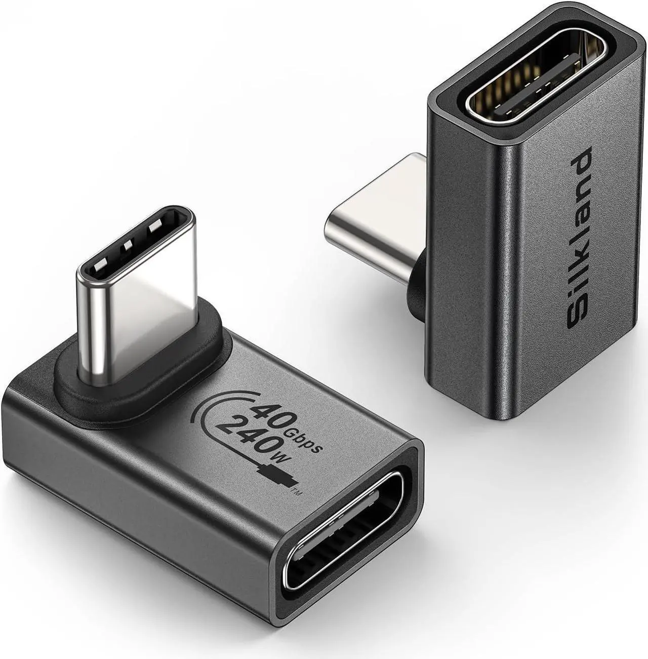 Main image of USB C 90 Degree Adapter 2 Pack 240W 40Gbps Right Angle USB C Male to Female Adapter Extender Compatible with Thunderbolt 4/3 for Steam Deck ROG Ally MacBook Switch iPhone 15 Quest 3
