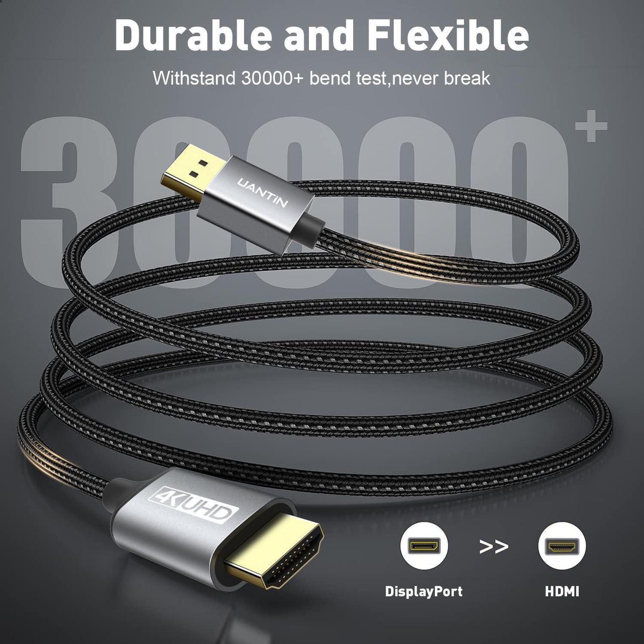 Alt view image 5 of 7 - 10-Pack 4K DisplayPort to HDMI Cable 6Ft | 1080P@120Hz,1440P/2K@60Hz Uni-Directional DP to HDMI Male Braided Cord Display Port to HDMI Cable for ,,ThinkPad,HP,,NVIDIA