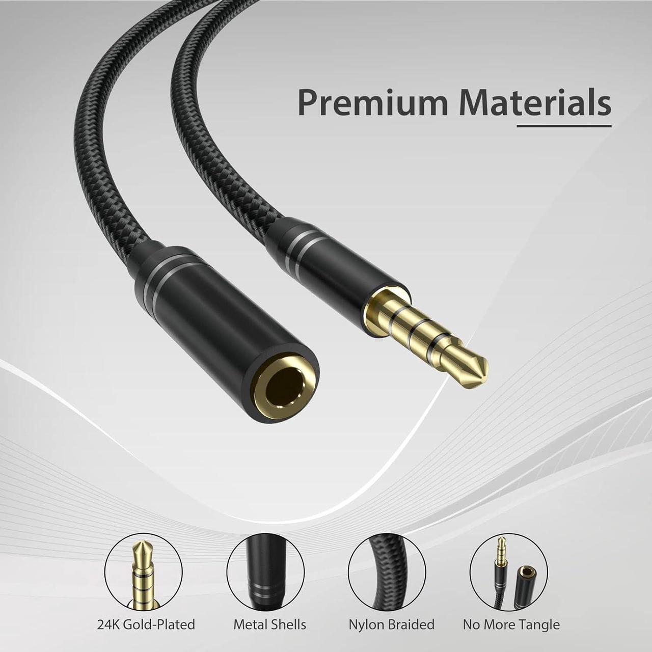 Alt view image 5 of 7 - 2 Pack 3.5mm Headphone Extension Cable (4Ft/1.2M) 4 Pole Hi-Fi Stereo Sound Audio Cable Nylon Braided Male to Female AUX Cord Auxiliary Extender for All 3.5 mm Enabled Devices - Black