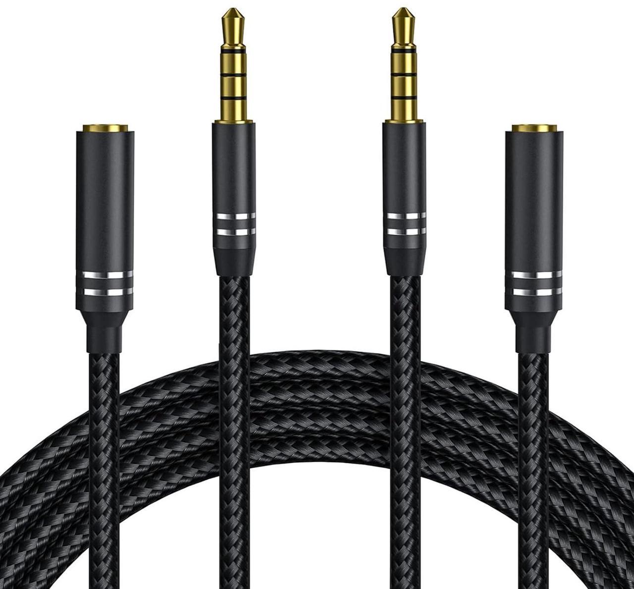 Main image of 2 Pack 3.5mm Headphone Extension Cable (4Ft/1.2M) 4 Pole Hi-Fi Stereo Sound Audio Cable Nylon Braided Male to Female AUX Cord Auxiliary Extender for All 3.5 mm Enabled Devices - Black