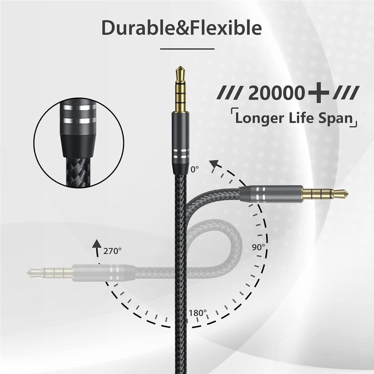 Alt view image 3 of 7 - 2 Pack 3.5mm Headphone Extension Cable (4Ft/1.2M) 4 Pole Hi-Fi Stereo Sound Audio Cable Nylon Braided Male to Female AUX Cord Auxiliary Extender for All 3.5 mm Enabled Devices - Black