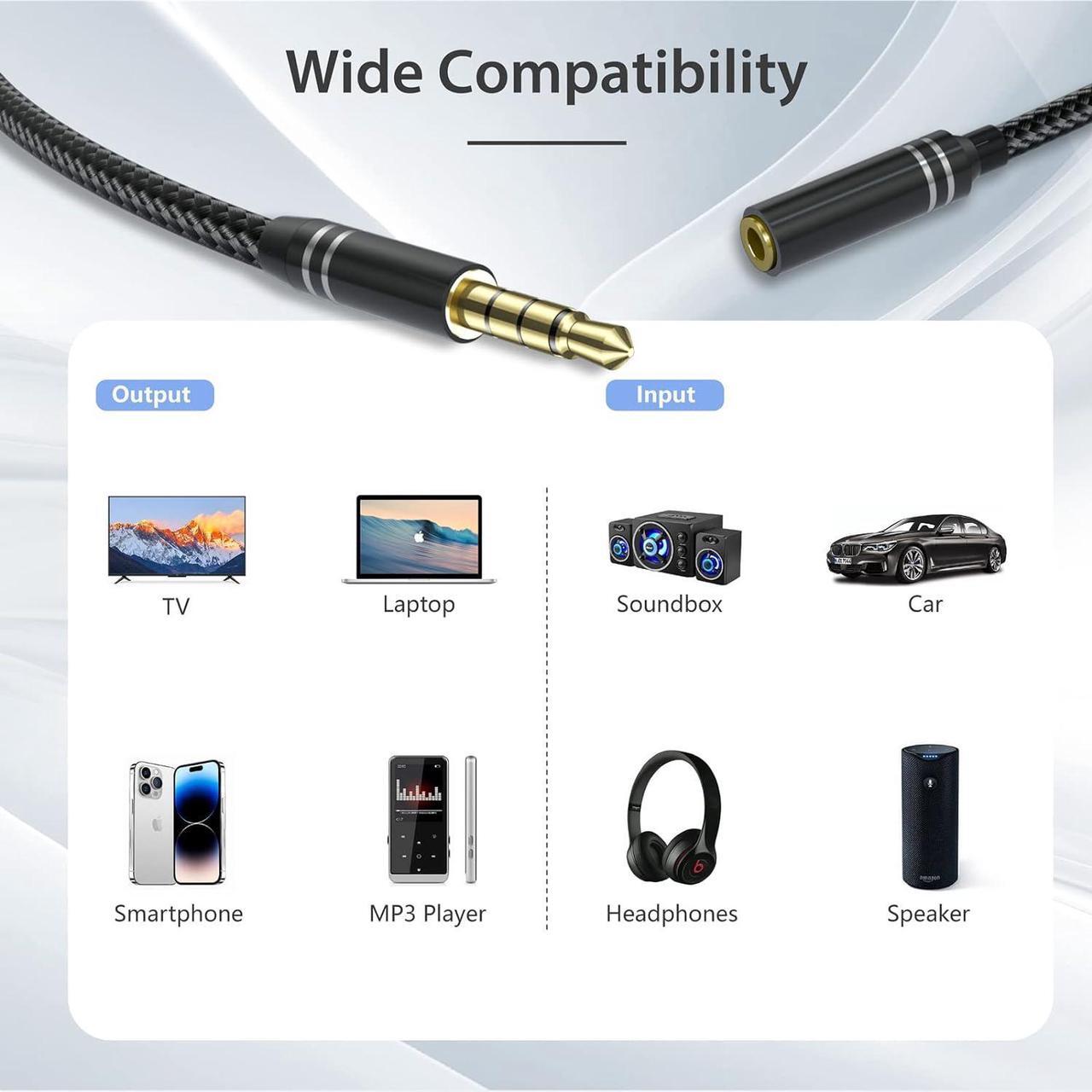 Alt view image 4 of 7 - 2 Pack 3.5mm Headphone Extension Cable (4Ft/1.2M) 4 Pole Hi-Fi Stereo Sound Audio Cable Nylon Braided Male to Female AUX Cord Auxiliary Extender for All 3.5 mm Enabled Devices - Black