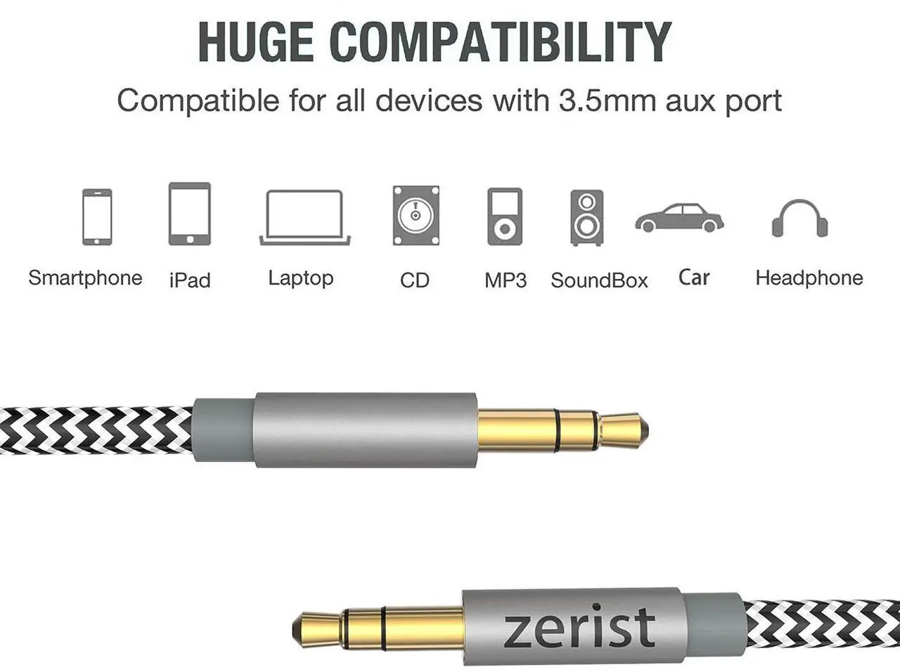 Alt view image 2 of 5 - 3.5mm Stereo Audio Cable Extension Male to Male Nylon Braided 10ft/3m Tangle-Free AUX Cable for Headphones iPods iPhones iPads Home/Car Stereos and More (Black)