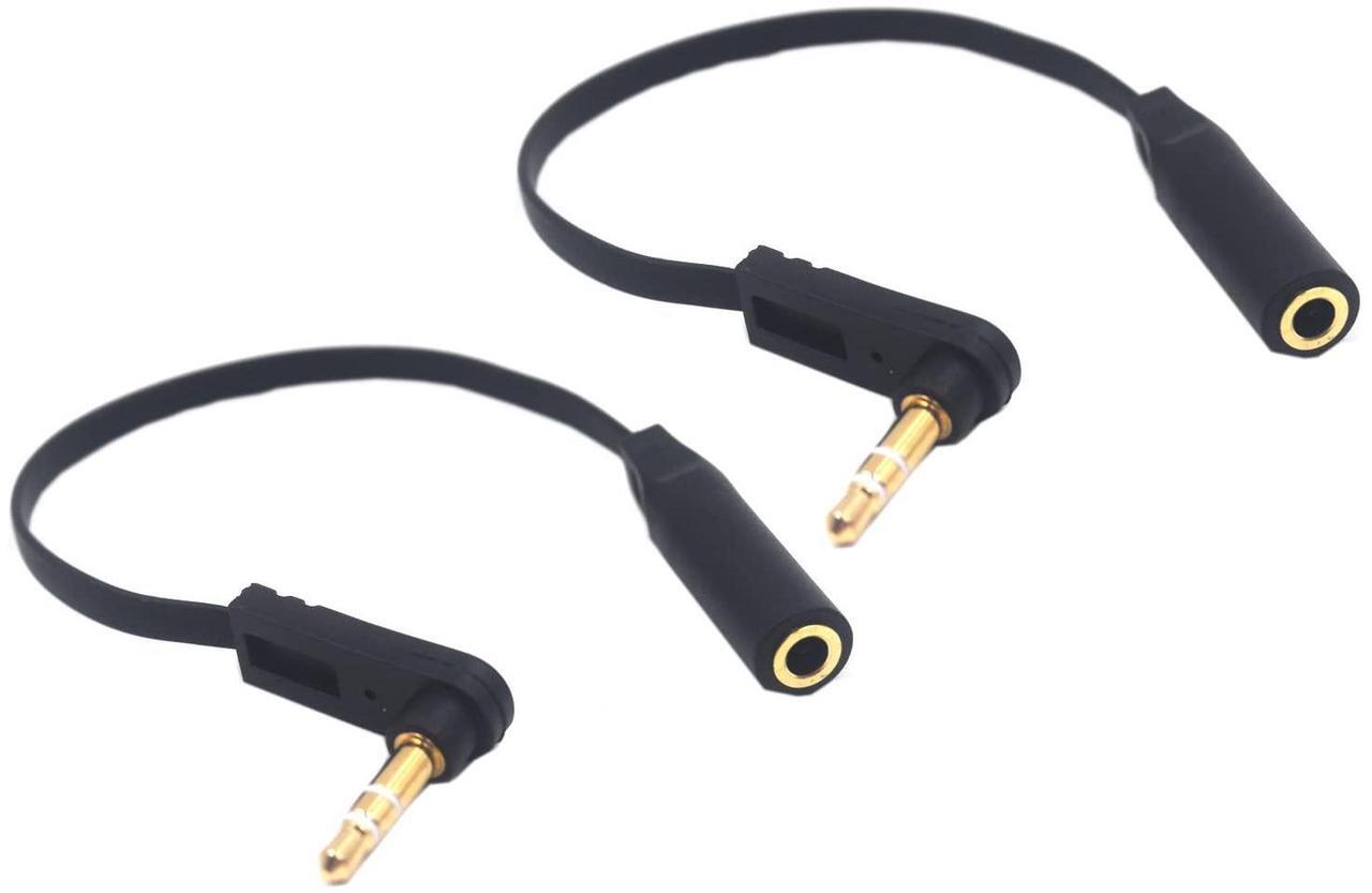 Main image of 15cm 1/8 3.5mm TRS Jack Extension Audio Flat Cable 2 Pack 90 Degree Angle 3.5mm 3 Pole Stereo Plug Male to Female Extender Headphone Headset AUX Cord