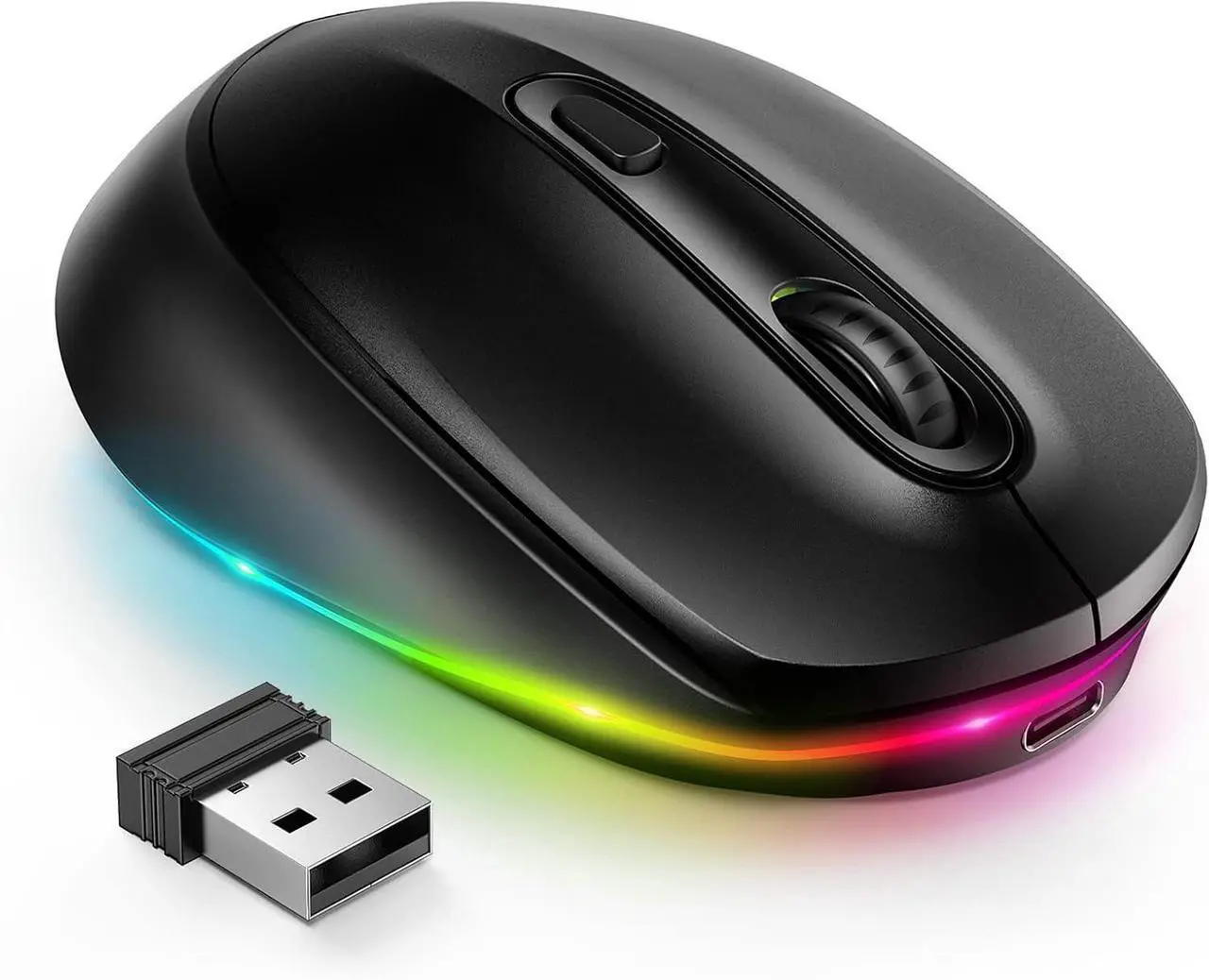 Main image of Rechargeable Wireless Mouse -Light Up Mouse for Laptop Small Cordless Mice with Quiet Click & LED Lights for Kids Chromebook Windows Mac PC Computer - Black