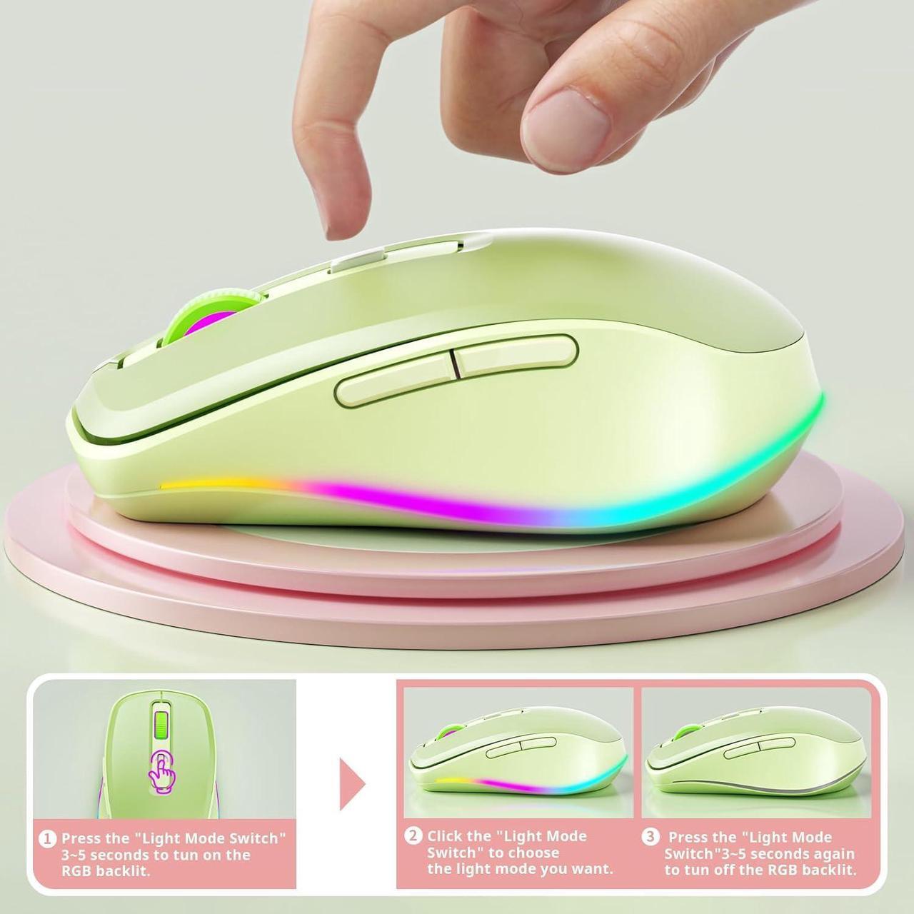 Alt view image 4 of 7 - Wireless Mouse with Jiggler - Light Up USB C Mouse USB&Type C Receiver Build-in Jiggler Mover Compatible with MacBook iPad Windows Tablet/Laptop/Computer Green