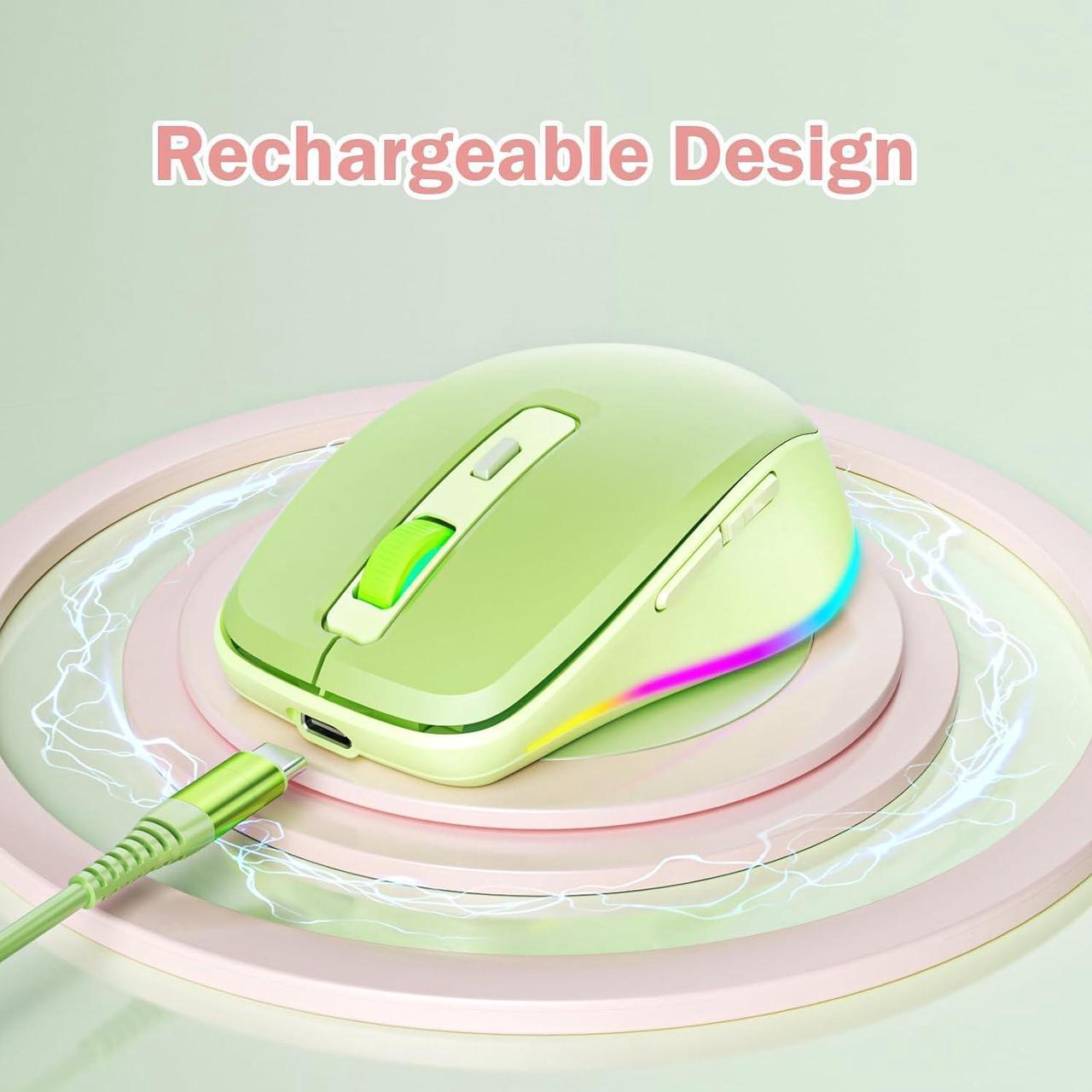 Alt view image 5 of 7 - Wireless Mouse with Jiggler - Light Up USB C Mouse USB&Type C Receiver Build-in Jiggler Mover Compatible with MacBook iPad Windows Tablet/Laptop/Computer Green