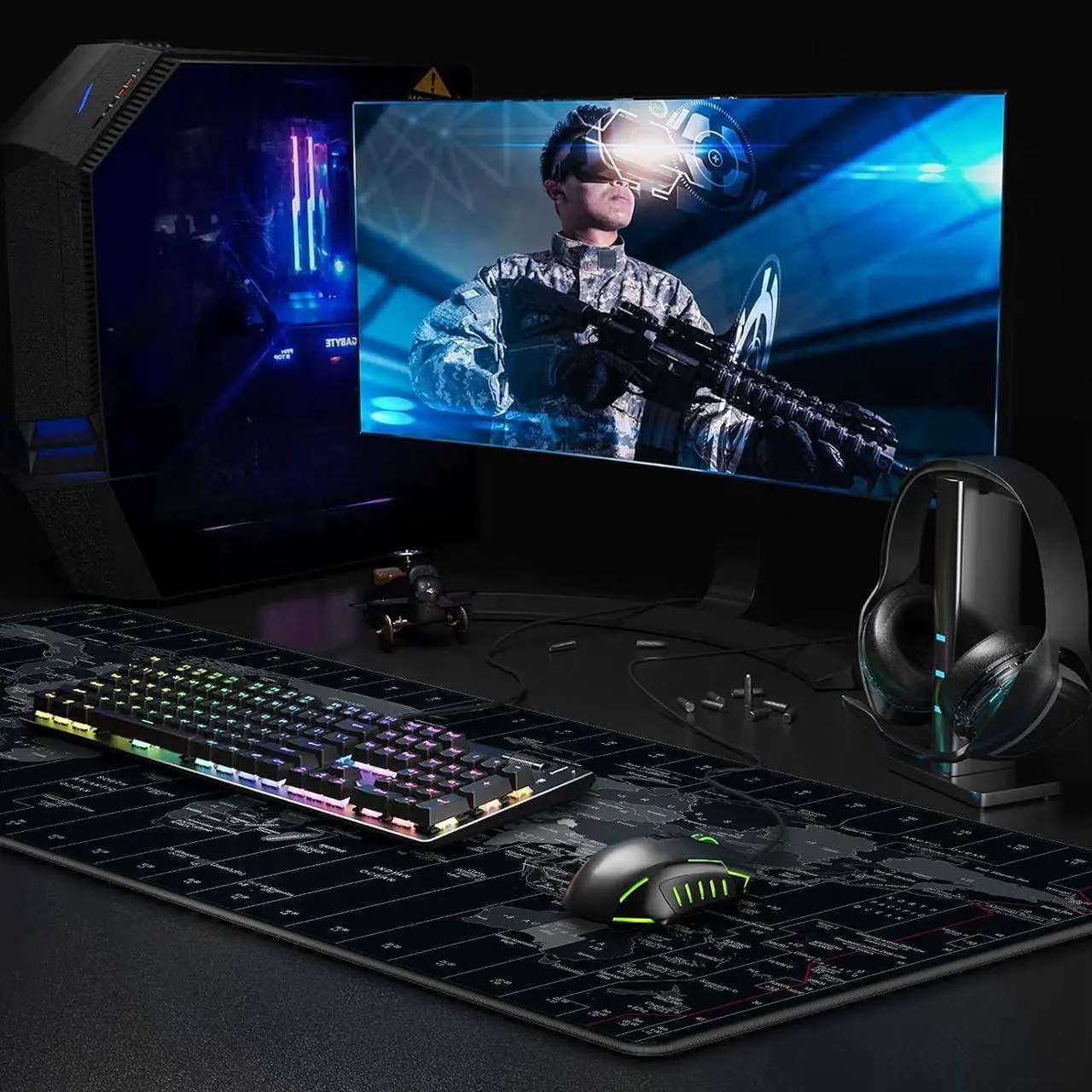 Alt view image 7 of 7 - Mouse Pad Large Gaming Desk Mat Extended Mousepad with Personalized Design Keyboard Pad for Laptop Computer and PC - 35.4 x 15.7 inches Black World Map