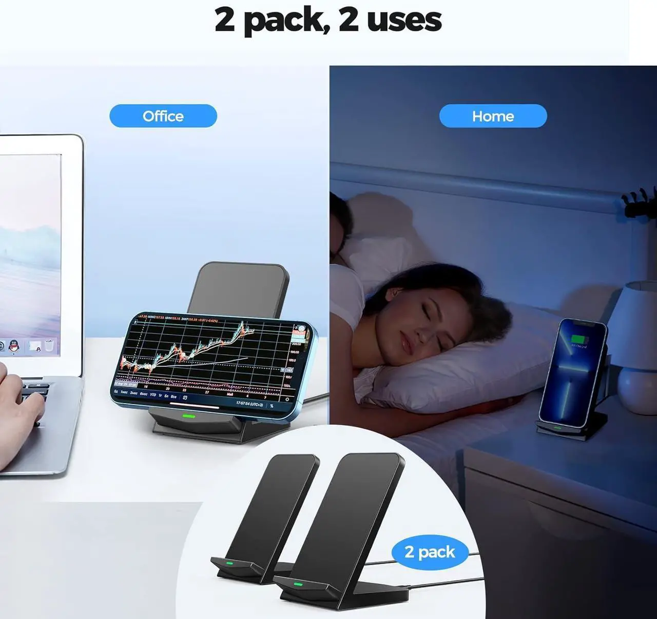 Alt view image 7 of 7 - Wireless Charger [2 Pack] 15W Fast Wireless Charging Stand Wireless Charger Compatible with iPhone 15/15 Plus/15 Pro Max/14/13/12 /11Pro Max/XR/XS/X/8 Plus Galaxy S23/S22/S21/S20 Note 20/10 Google etc